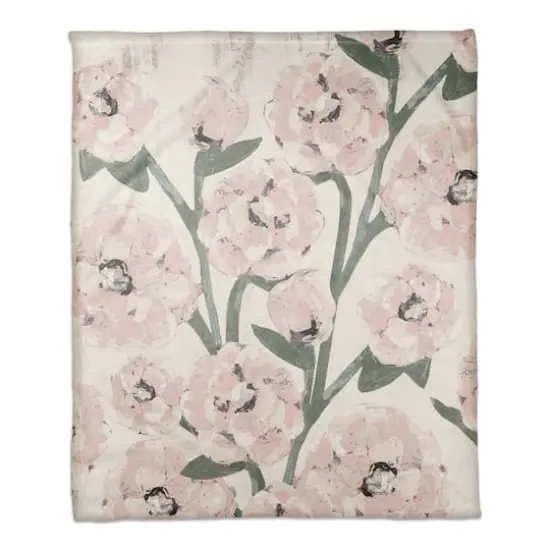 Farmhouse Floral Coral Fleece Throw Blanket {1}