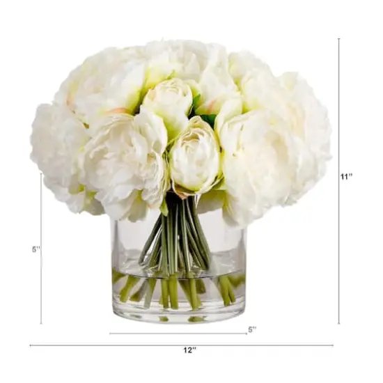 Wedding Collection 11in. Artificial Peony Arrangement in Glass Vase {3}