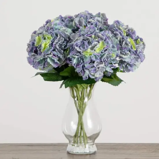 20" Blue Artificial Hydrangea Arrangement in Glass Vase {5}