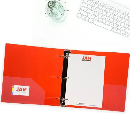 JAM Paper 3" Glass Twill Plastic 3-Ring Binder Red {7}