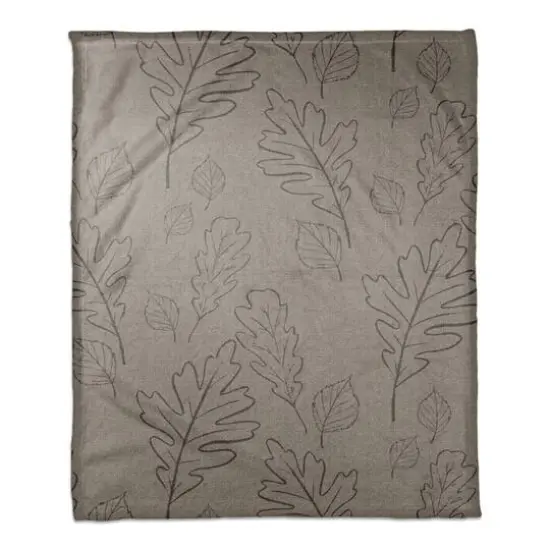 Gray Leaf Patterned Coral Fleece Blanket {1}