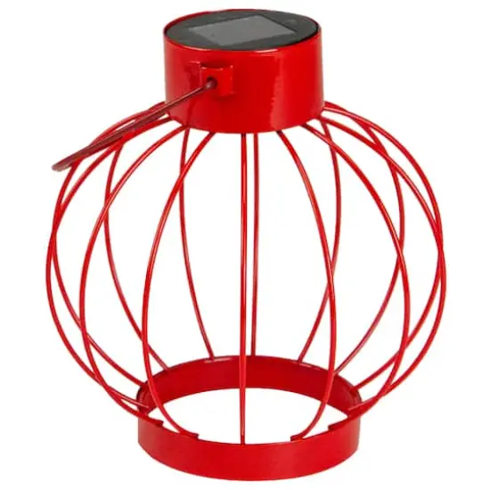 6.5" Outdoor Hanging LED Solar Lantern with Handle Red {6}