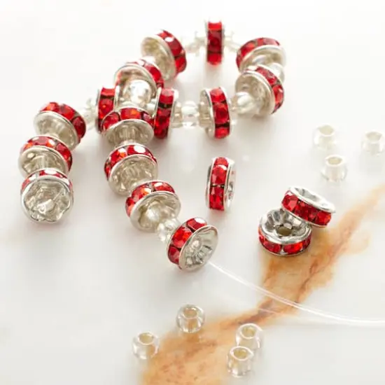 Red Rhinestone Studded Rondelle Beads, 8mm by Bead Landing&trade; {3}