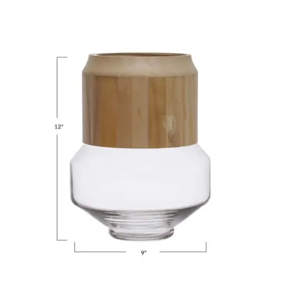 Hello Honey&reg; 12" Natural Glass Vase with Removable Acacia Wood Collar {4}