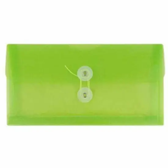 JAM Paper 5.25" x 10" Plastic #10 Business Envelope with Button and String Tie Closure, 108ct. Lime Green {1}