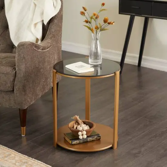 Bronze Metal Contemporary Accent Table, 20" x 17" x 17" {8}