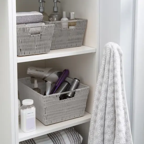 Simplify 3-Piece Rattan Tote Basket Set Gray {6}