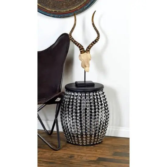 Black Iron and Wood Glam Accent Table, 19" x 16" x 16" {7}