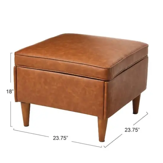 Hello Honey&reg; Cognac Vegan Leather Ottoman with Storage {8}