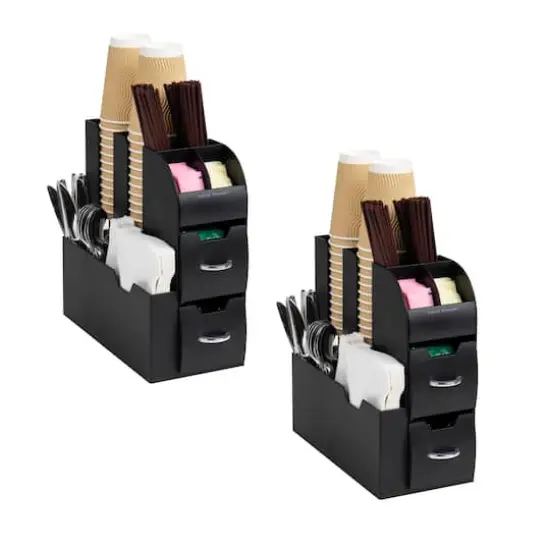 Mind Reader Anchor Collection 11-Compartment Black Coffee Cup and Condiment Dispenser, 2ct. {1}