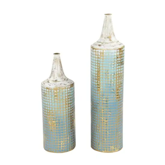 Set of 2 Turquoise Metal Rustic Vase, 25", 18" {4}