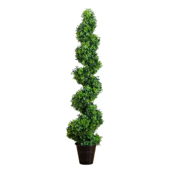 5ft. UV-Resistant Boxwood Spiral Topiary Artificial Tree in Decorative Planter {1}
