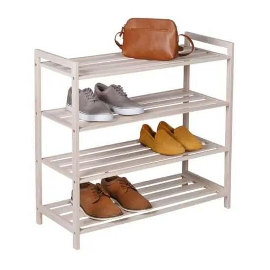 Honey Can Do White Wash 4-Tier Bamboo Shoe Rack {1}