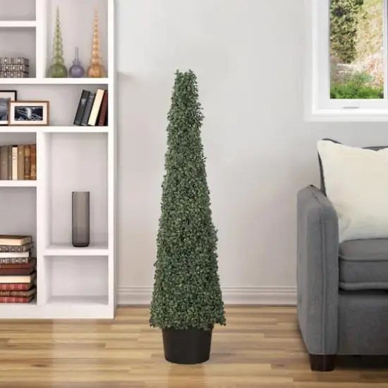 4ft. Unlit Artificial Two-Tone Boxwood Pyramid Topiary Tree with Round Pot {3}