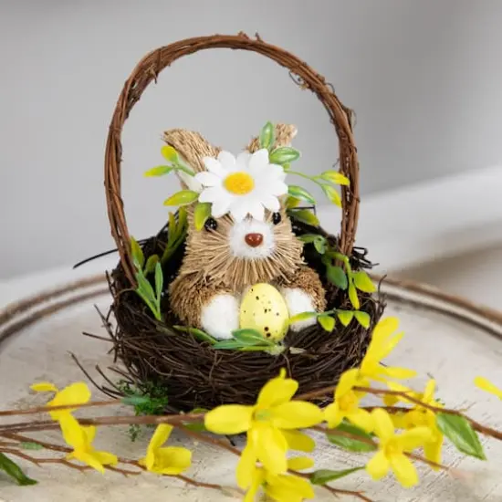 7" Easter Rabbit with Twig Basket Accent {3}