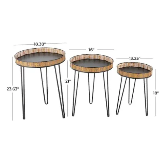 Black Metal Handmade Accent Table with Rattan Tabletop Set {8}