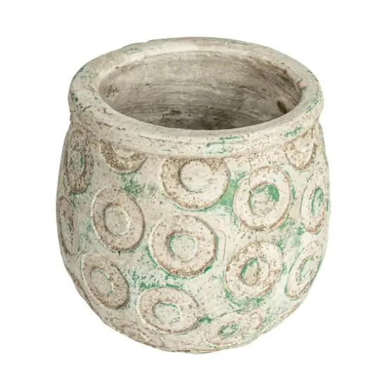 Hello Honey® 6.5" Green Debossed Circles Terra Cotta Planter {1}