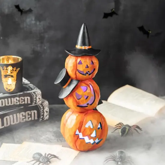 Glitzhome&reg; 14" Lighted Halloween Stacked Resin Pumpkin Table D&eacute;cor {5}