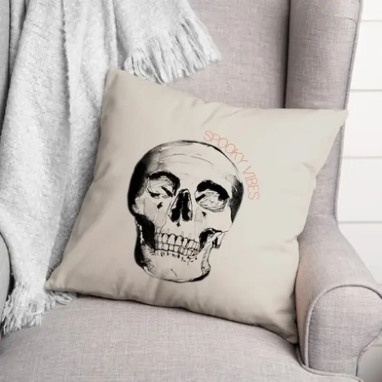 Spooky Vibes Skull 18" x 18" Throw Pillow {3}