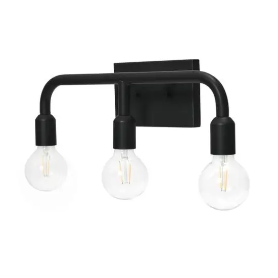 Hello Honey&reg; Robert Stevenson Lighting Benson Exposed Bulb Metal 3-Light Vanity Matte Black {6}