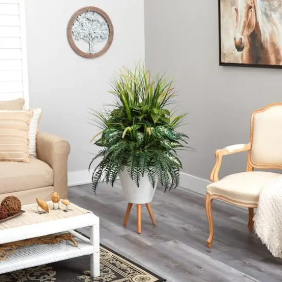 4.5ft. Mixed Greens Plant in White Planter with Legs {5}