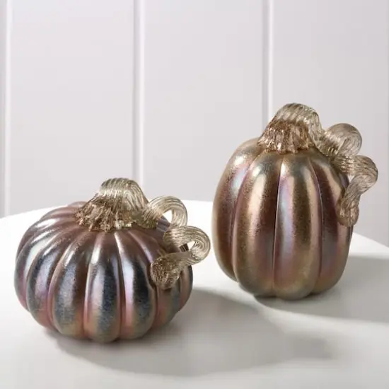Glitzhome&reg; 5" Blue & Gold Glittery Glass Pumpkin, 2ct. {3}
