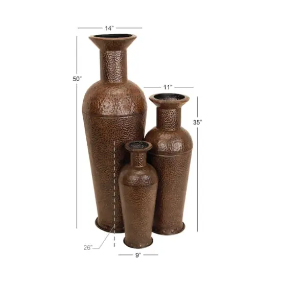 Set of 3 Brown Metal Traditional Vase, 50", 35", 26" {9}