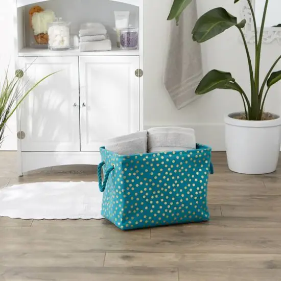 Medium Polyester Rectangle Bin With Gold Dots Teal {6}