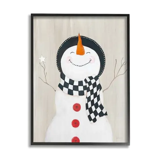 Stupell Industries Happy Smile Winter Snowman Framed Giclee Art Black {1}