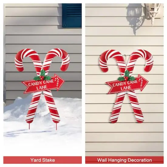 Glitzhome&reg; 30" Metal Christmas Candy Cane Yard Stake {5}