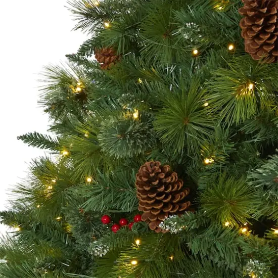 8ft. Pre-Lit Montana Mixed Pine, Pinecones & Berries Artificial Christmas Tree with Clear LED Lights {4}