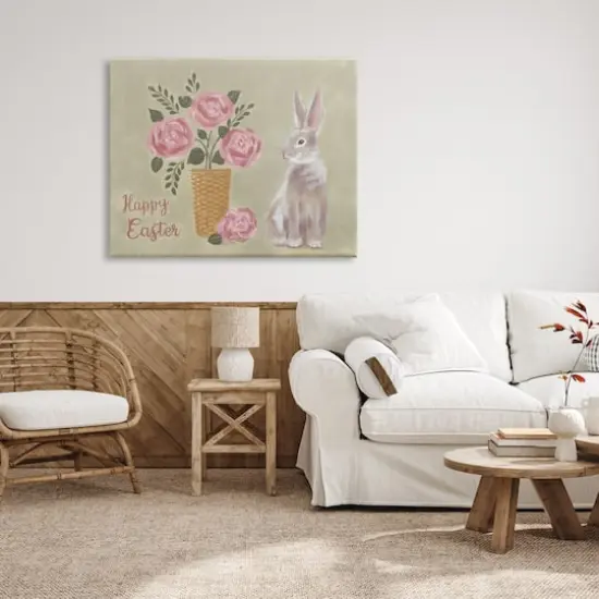 Stupell Industries Happy Easter Bunny Rose Bouquet Canvas Wall Art {3}