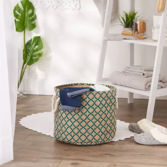 DII&reg; 12" Round Lattice Burlap Bin Teal {7}