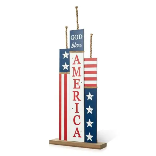 Glitzhome&reg; 36.25" Lighted Wood Patriotic Firecracker Porch D&eacute;cor {6}