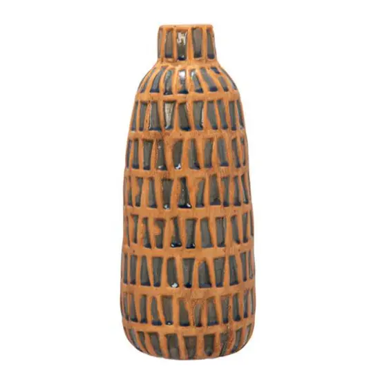 Hello Honey&reg; 14" Natural & Blue Debossed Terra Cotta Vase {9}