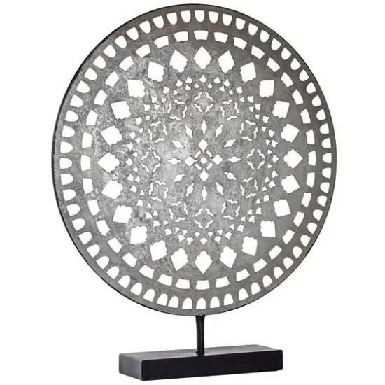 19" Silver Rustic Metal Medallion Sculpture {6}