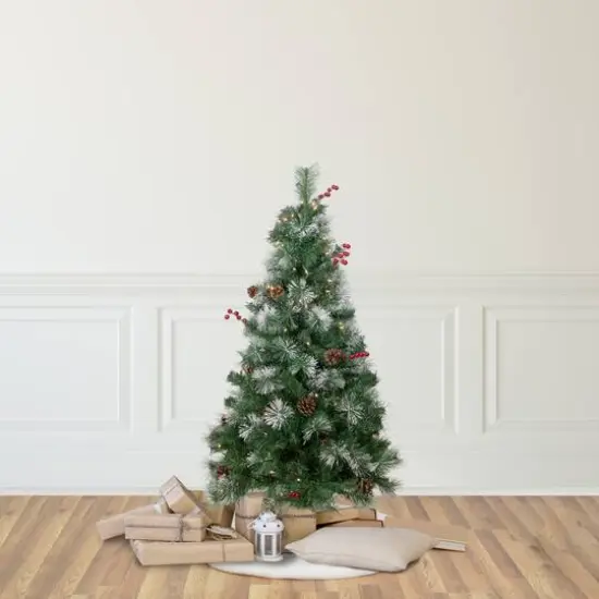 4ft. Pre-Lit Frosted Carolina Berry Spruce Artificial Christmas Tree, Clear Lights {3}
