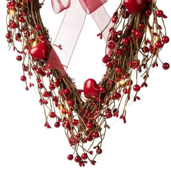 Glitzhome&reg; 17" Lighted Valentine's Berry Heart Wreath {8}