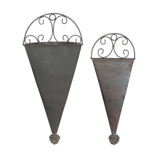 Black Metal Cone Rustic Planter Set {5}