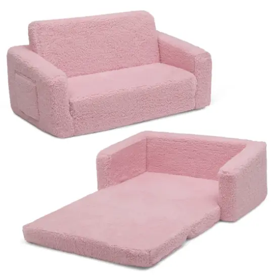 Delta Children Cozee Flip Out Sherpa 2 in 1 Convertible Sofa to Lounger for Kids Pink {1}