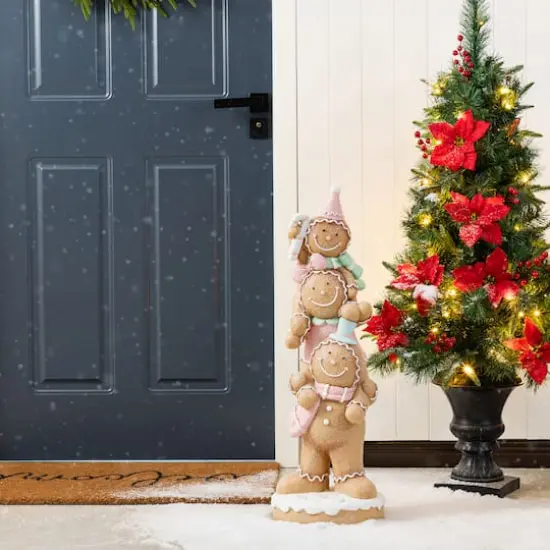 Glitzhome&reg; 29.25" Christmas Macaron Resin Stacked Gingerbread Man Porch Decor {3}