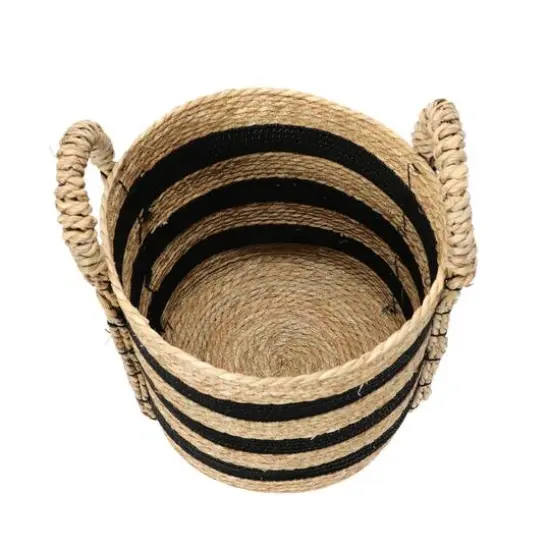 Household Essentials 20" Black & Natural Stripes Braided Basket with Handles {7}