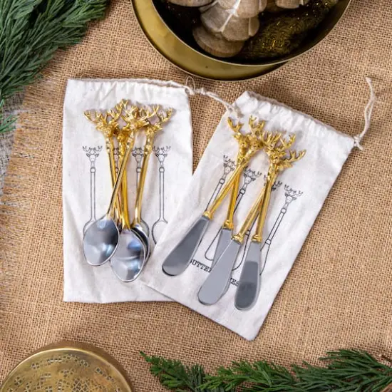 Hello Honey&reg; Gold Reindeer Handle Stainless Steel & Brass Canap&eacute; Knife Set {3}
