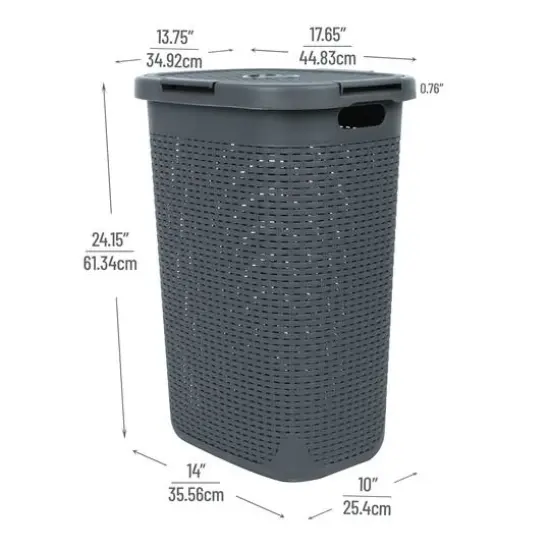 Mind Reader 60L Ventilated Slim Laundry Hamper with Cut Out Handles & Attached Hinged Lid, 2ct. Gray {4}