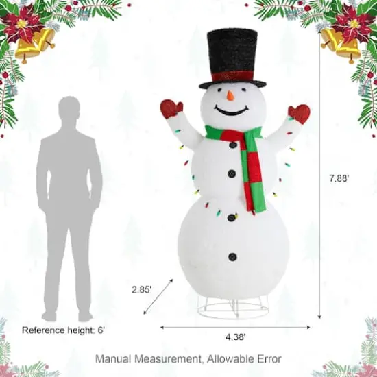 Glitzhome&reg; 94.5"H Lighted Christmas 3D Foldable Fabric Snowman Outdoor Decor {9}