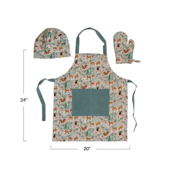 Hello Honey® Cotton Child Woodland Flora & Fauna Pattern Apron Set {5}