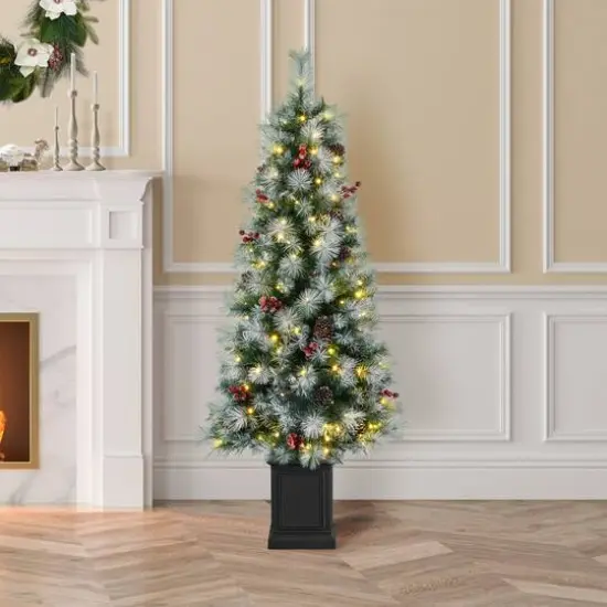 5ft. Pre-Lit Pine Artificial Christmas Porch Tree, Warm White LED Lights {3}