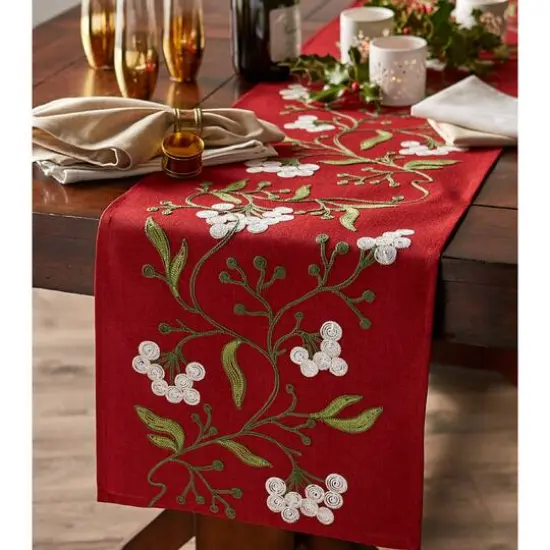 DII&reg; 108" Mistletoe Embroidered Table Runner {7}