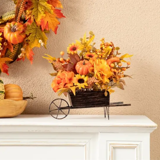 Glitzhome&reg; 14" Fall Floral Cart Centerpiece {3}