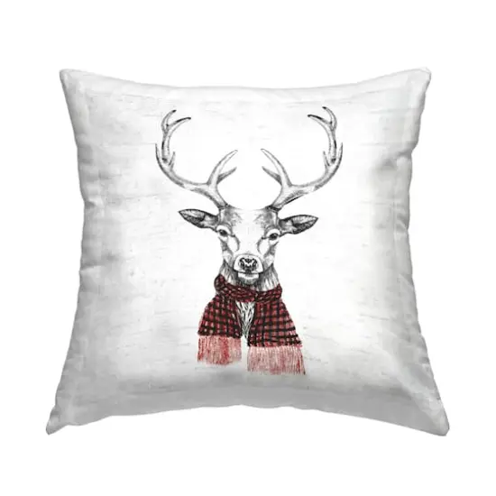 Stupell Industries Winter Deer Red in Plaid Scarf Throw Pillow {1}